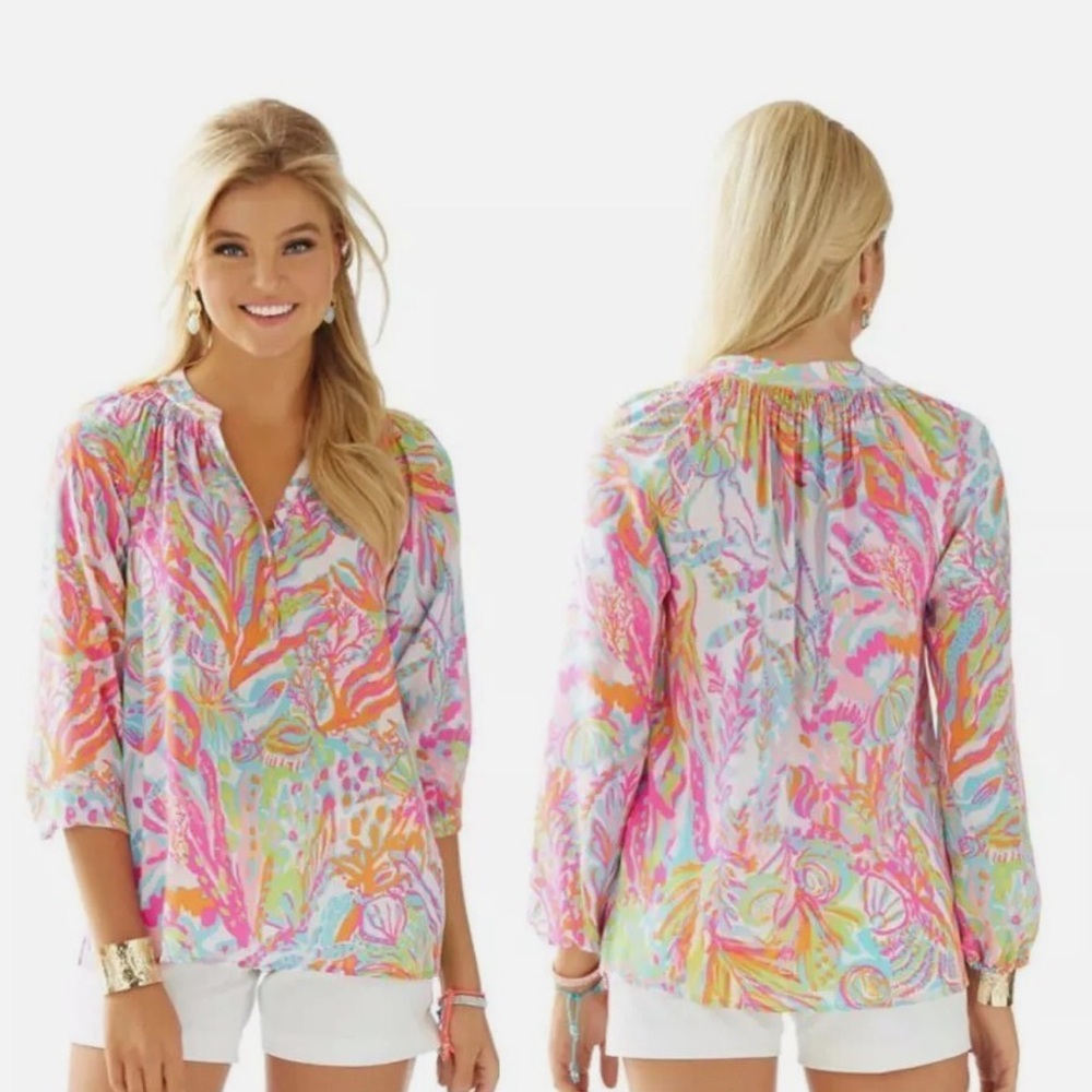 Lilly Pulitzer Elsa Silk Top Scuba to Cuba